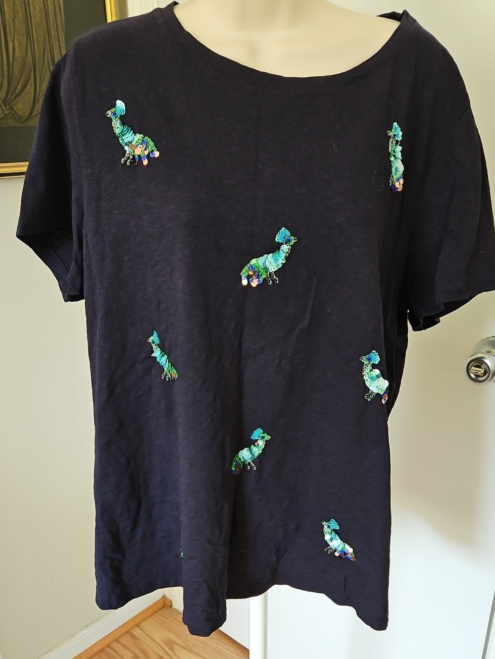 Talbots Sequin & Beads Peacock Top Size XL